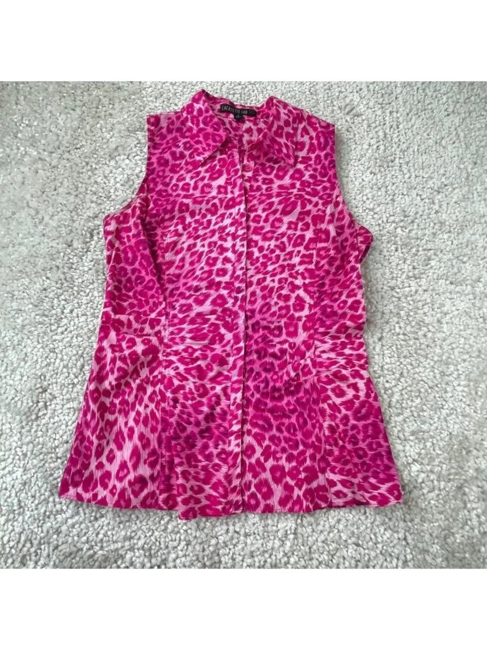Lafayette 148 Leopard Animal Print Sleeveless Button Up Blouse Top Womens 4